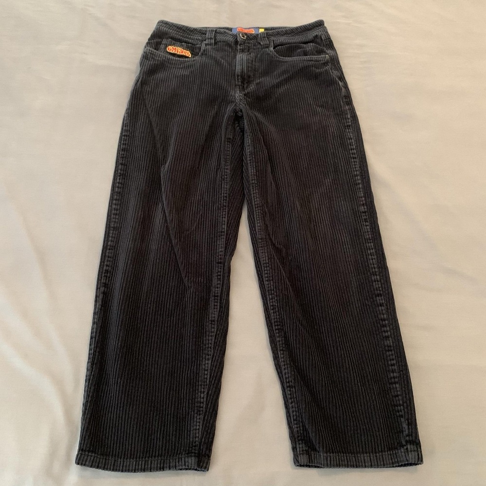 Empyre Corduroy Pants Mens 28x30 Black 5 Pocket Baggy Leg Embroidered Logo